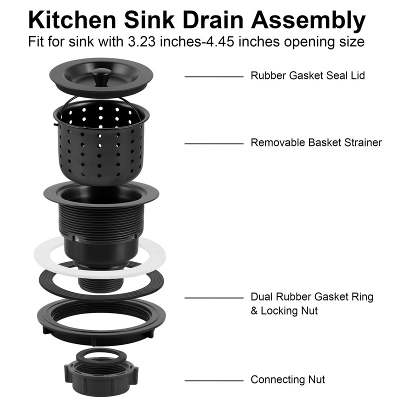 LQS Kitchen Sink Drain Assembly, Kitchen Sink Strainer with Deep