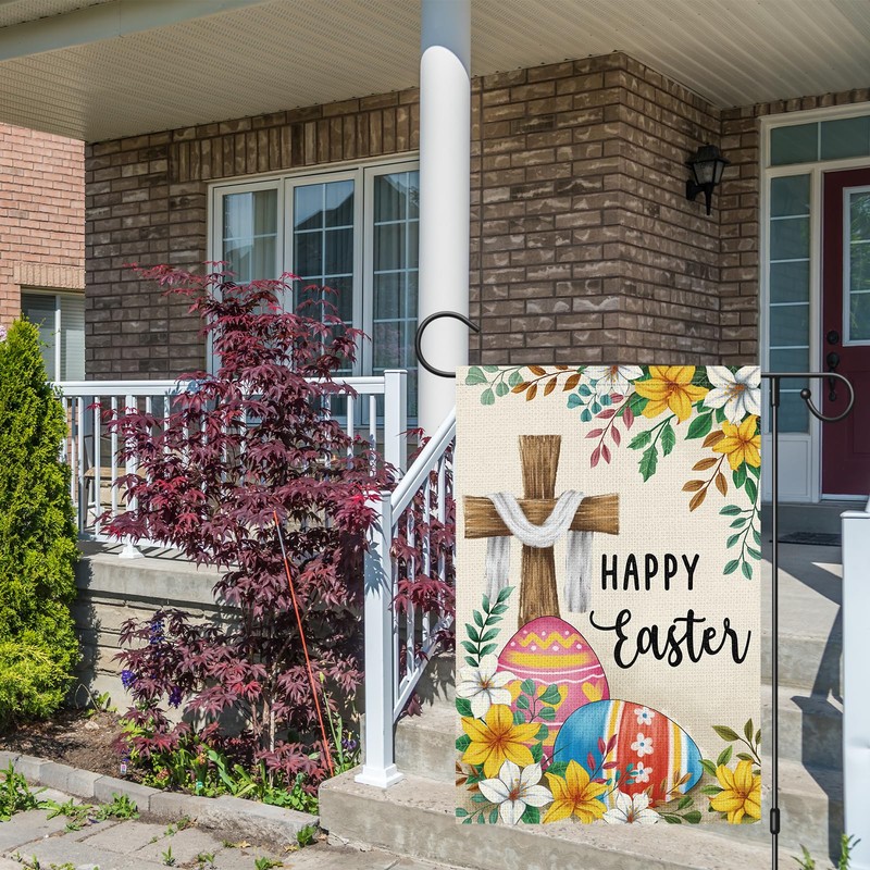 Wodison Happy Easter Cross Garden Flag 12x18 Inch Double Sided