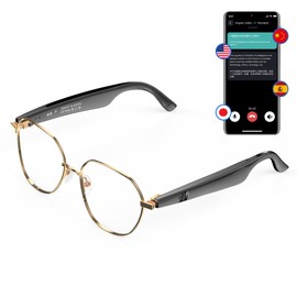 Bluetooth Glasses for Women Men, AI Smart Glass with 163 Language Translations, Audio, Clear Glasses Bluetooth 6.0, Voice Assistant