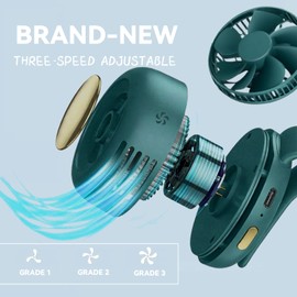 VYWmna Portable silent mini bladeless fan 3-speed clip-on fan 360° rotatable, suitable for outdoor, travel and office use, travel accessory (Green)