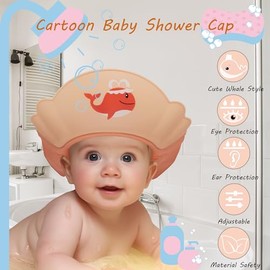 Thcbme Gorro de ducha para bebé, gorro de ducha para niños, visera para proteger ojos y oídos para niños de 0 a 9 años. Su adorable forma de ballena h