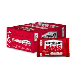 Wiley Wallaby Classic Red Mini Licorice Bites 2.0 Ounce Gourmet Soft & Chewy Australian Strawberry Licorice Candy Bags, 18 Pack