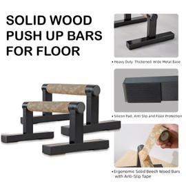 Purife T Shape Floor Stand Wood Push Up Handle Bars for Men, Strength Training Pushup Stands Parallettes Bars with Sturdy Metal Bracket for Calisthenics, Fitness, Gymnastics, Workouts, Calistenia
