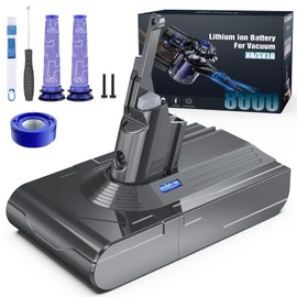 Morpilot Batteria per Dyson V8, Batteria di Ricambio 8000mAh Compatibile con Dyson V8 Absolute Animal Fluffy SV10 Motorhead Total Clean Slim, con 3 Filtri, Protezione Multipla e Installazione Facile