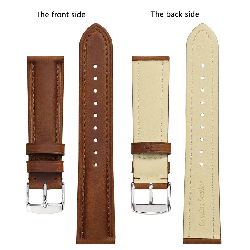 BISONSTRAP Watch Strap 20mm, Vintage Leather Replacement Watch Band, Toffee