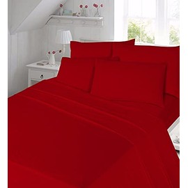 Comfort Collections Flannelette Fitted Bed Sheet Thermal Soft With FREE MATCHING 2 X PILLOW CASE Plain Dyed 100% Cotton Bed Fitted Sheet Red Small Double 4FT