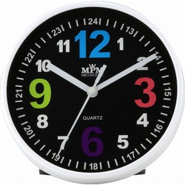 MPM Quality Design Children's Wall Clock Plastic with Distinctive Coloured Numbers, Black Dial, Quartz Sweep, Colourful Children's Clock, Diameter 200 x 34 mm, Ideal for Children's Room, Nursery or