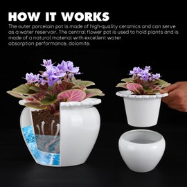 Tbpro African Violet Flower Pot Ceramic Pot Self Watering Plant Maintenance Indoor Plant Self Watering Seeder Plant Planting 6.5 * 4.6 Inch for Indoor Plants Plant Enthusiasts
