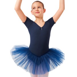 tanzmuster ® Ballet Dress Girls Tutu - Nele - Cotton with Rhinestones, Ballet Clothing for Children Ballet, navy