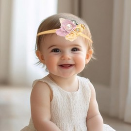 Kenjudess Baby Girl Floral Headbands Elastic Nylon Flower Crown Hairbands Fabric Leaves Head Wrap for Newborn Toddler Infant Hair Accessories (Purple 1, Standard Small)