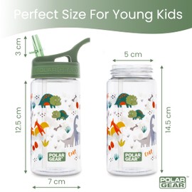 Polar Gear Kids Water Bottles with Straw - 400ml BPA Free Toddler Water Bottle With Straw - 100% Leakproof Kids Water Bottle with Carry Handle - Fully Recyclable School Water Bottle - Dinosaur