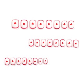 24Pcs Valentine’s Day Press on Nails Short Square Fake Nails Red French Tip Glue on Nails Cute False Nail Tips Full Cover Small Hearts Stick on Nails Finger Manicure Decorations Heart Nails for Women