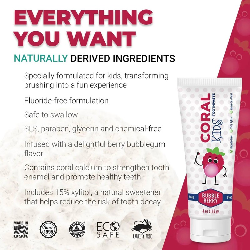 Coral White Coral White Kids Bubble Berry Fluoride Free Toothpaste