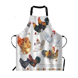 Moslion Chicken with Rainbow Eggs Apron,Breed Collection Watercolor Farm Hen Rooster Apron,Adjustable Neck Bib Apron for Men Women,Suitable for Kitchen Cooking Waitress Chef Apron