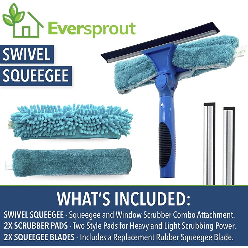 EVERSPROUT Swivel Squeegee & Microfiber Glass Window Scrubber, Light-Weight Window