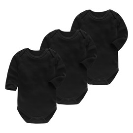 OPAWO Baby Black Long Sleeve Vest Bodysuit Baby Grow Girls & Boys Unisex Organic Cotton Babygrows 3 Pack (Black L, 0-3 Months)