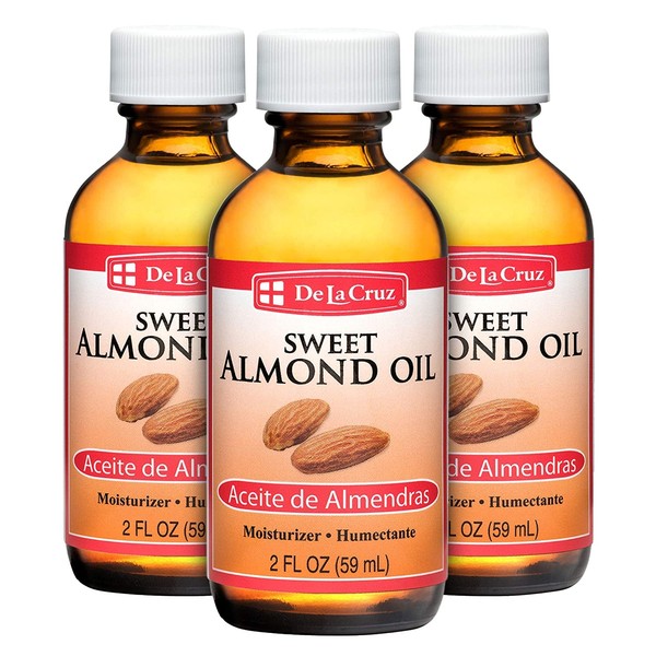 De La Cruz Sweet Almond Oil - Expeller Pressed Almond Oil for Skin and Hair 2 FL. OZ. (59 mL) - 3 Bottles