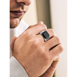 Richsteel Men's Ring Stone Agate Biker Ring Poing Force Stainless Steel, Non-Precious Metal, Onyx
