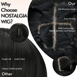 NOSTALGIA Wig with Bangs, 20 Inch, 4x4 Realistic Scalp, Natural Black