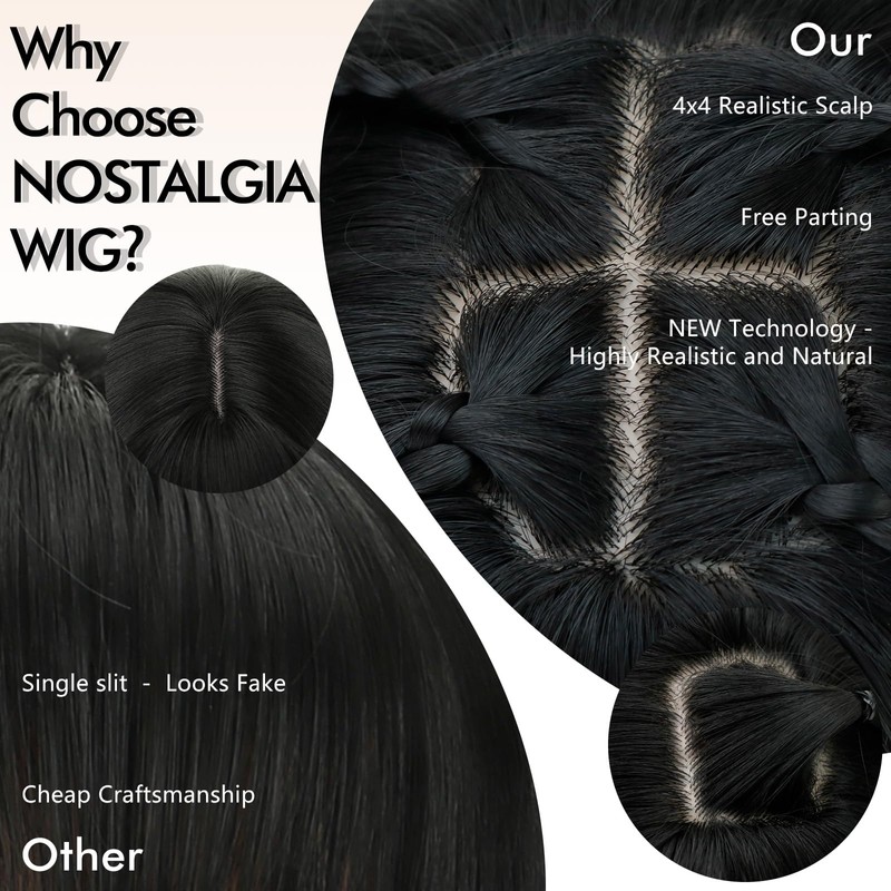 NOSTALGIA Wig with Bangs, 20 Inch, 4x4 Realistic Scalp, Natural