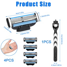 4Pcs Razor Blades Refills with 1 Handle Razors for Mach 3 Blades Replacement Blade with Double Lubrication Strip Compatible with Mach 3 Handles Shaving Manual Shaver Blade Men Father Boyfriend