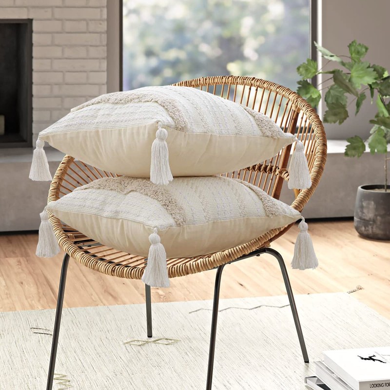 SOFJAGETQ Boho Decorative Throw Pillow Covers - Cotton Hand-Woven Tufted