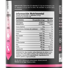 Myo y D Chiro Inositol 240 caps de 1000 mg por porción. Adicionado con Colina, Vitex Agnus-castus, Ácido Metilfolato, vitamina D3. Ingredientes Naturales. Inositol Blend Platinum. B Life.