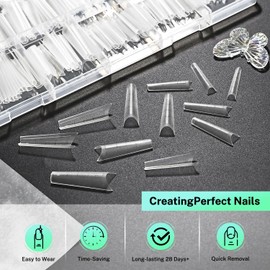 JODSONE Long Coffin Nail Tips Soft Gel Matte Half Cover Clear Gelly Press on Flase Nail Tips for Extension Nail Manicure 12 Sizes 360Pcs