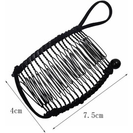 Banana Clip, Stretch Hair Comb, Hair Banana Comb for Thick, Thin & Curly Hair - Adjustable, Decorative, Sturdy & Lightweight (Black)