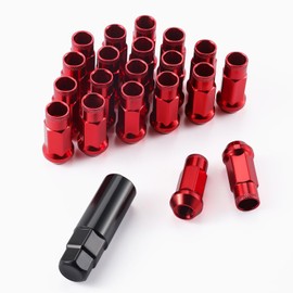 SINGARO 20PCS M12x1.5 Wheel Lug Nuts, Open End Wheel Nuts 40mm, Forged Locknut Racing Nuts, Aluminum Wheels Rims Lug Nuts (Red)