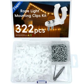 Fixpax 100PCS 1/2 Inch LED Rope Outdoor Light Mounting Clips for Outside Led Light Hangers with 220pcs Screws for Wedding Patio Christmas Party, Includes Drill & PH1 Bit