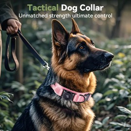 2025 Upgrade Waterproof AirTag Dog Collar, Military Tactical Dog Collar with AirTag Holder, Comfortable Control Handle and Metal Buckle, GPS Dog Collar Holder for Medium to Large Dogs (Pink, M)