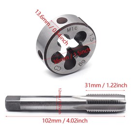 Aoyswuz 2 Pieces M16 x 1.5 mm Tap Round Teeth Set Steel Die Tap Set for Thread Cutting Repair Work