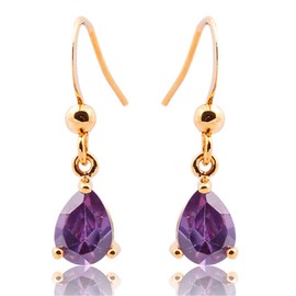 [RIZILIA TEARDROP] Dangle Pierced Earrings with Pear Cut Gemstone CZ [Purple Amethyst] in 18K Yellow Gold Plated, Simple Modern Elegance