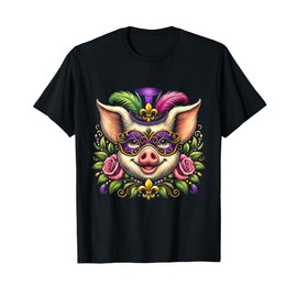 Mardi Gras Pig With Mask Farm Animal Pig Lover Festival T-Shirt