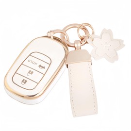 Nacalikeey Key Case Compatible N-BOX Custom JF5 JF6 Cherry Blossom Flower Key Case New Step Wagon Key Holder Compatible Honda New Step Wagon Sakura Key Cover Genuine Leather NBOX JF5 JF6 Civic ZR-V