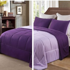 Exclusivo Mezcla Lightweight Summer Reversible Queen Size Comforter Set, Down Alternative Comforter with 2 Pillow Sham, Queen Size Bedding Set for All Seasons, Deep Purple/Lilac