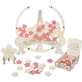 GORGECRAFT Rustic Wedding Guest Book with Cherry Blossom Tree Alternative Guest Book Signs for Wedding Receptions 78 Pieces Wooden Flowers Picture Frame Dropbox for Bridal Anniversary Birthday Party