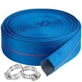 Pool Backwash Hose 1-1/2” × 100 ft Heavy Duty PVC Water Discharge Pipe Flexible Reinforced Pump Drain Hose, 1.5 in Diameter & 2.4 inch Width Lay Flat, with 2 Clamps (1.5in-100ft)