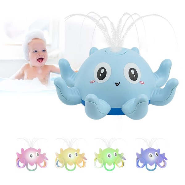 Locisne Octopus Jouet de Bain pour bébé à Jet d'eau à Induction, Jouet Lumineux avec lumière LED 4 Couleurs, Jouet électrique Flottant au Design Amusant d'animaux Marins pour Enfants de 3+ Ans - Bleu