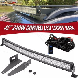 DY Fit 14+ Jeep Cherokee KL 42''Curved LED Light Bar+No Drill Roof Rails Mount Kits