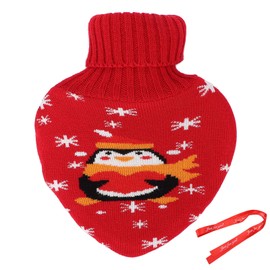 Hot Water Bottle Rubber Leakproof Relieve Pain Cute Knit Cover Hot Water Bag 800ml (With Ribbon)#2