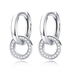 Silber Ohrringe für damen 925 mit Zirkonen verbunden. Creolen aus Silber 925 für Damen oder 18K Gold, ideal als Geschenk zum Muttertag... Ohrringe mädchen. Schmuck damen (Versilberung)