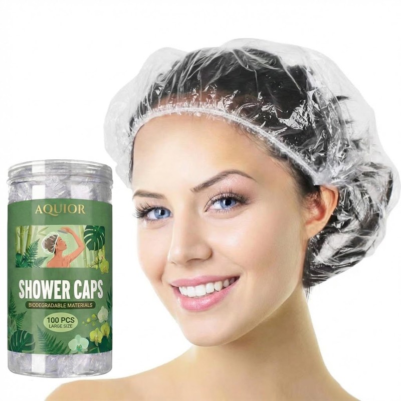Aquior Gorro de ducha desechable, 100 gorras de baño, grandes,