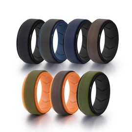 Double-colors 7 Pcs Silicone Rings Set Men Inner Arc Ergonomic Breathable Design Mens Rubber Wedding Bands 8mm Wide 2mm Thick (12)