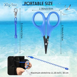 3 Pieces Fishing Scissors Fishing Tool Kit Portable Braided Line Cutter Stainless Steel with Titanium Coating Fishing with Hook and Retractable Coil Lanyards Fishing Accessories (Blue)
