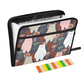 Quteprint 13 Pockets Expanding File Folder with Zipper Closure, Cute Bear Flowers Accordion File Folder with Sticky Labels, Letter Size A4 Papers Expandable File Document Organizer