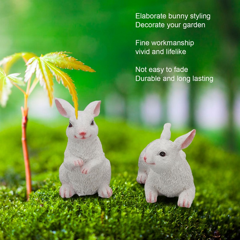 1 Pair Bunny Rabbit Ornaments Decorations Resin Art Craft Animal