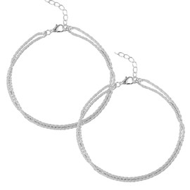 Ankle Bracelets for Women, 2 Pieces Silver Anklets Adjustable, Layered Ankle Bracelets, Dainty Layered Waterproof Anklet for Women, Beach Ankle Bracelets for Women Girls, Silver