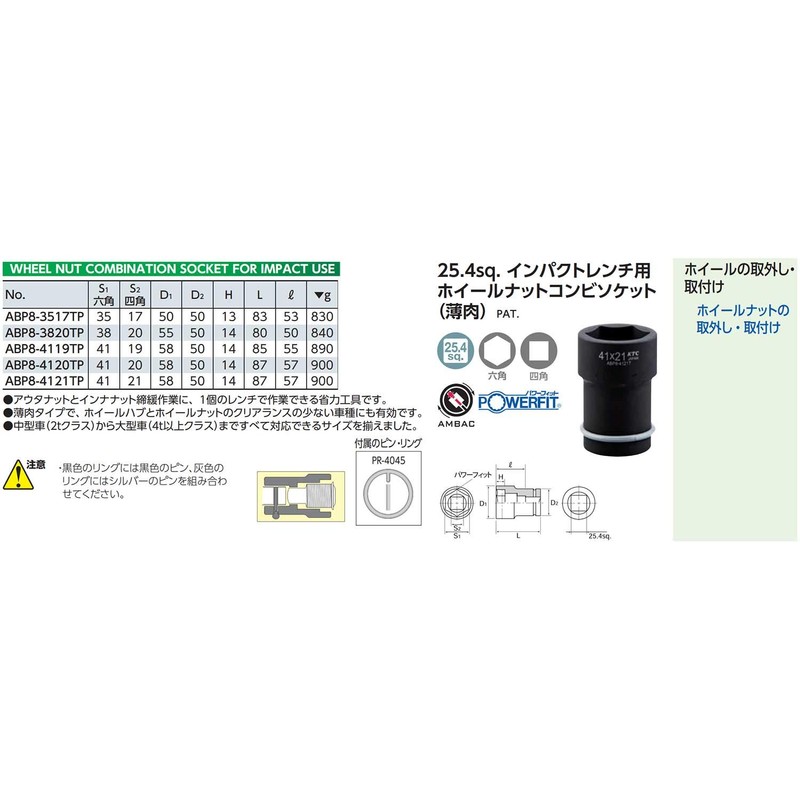 Kyoto Tool (KTC) ABP8-3820TP Wheel Nut Combination Socket for Impact